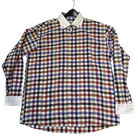 MorCouture Mens Multicolor Plaid Button Up Dress Shirt Size XL XXXL 4XL - Picture 1 of 12